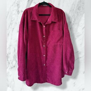Burgundy Corduroy Button-Down Shirt – Oversized Fit, Long Sleeve